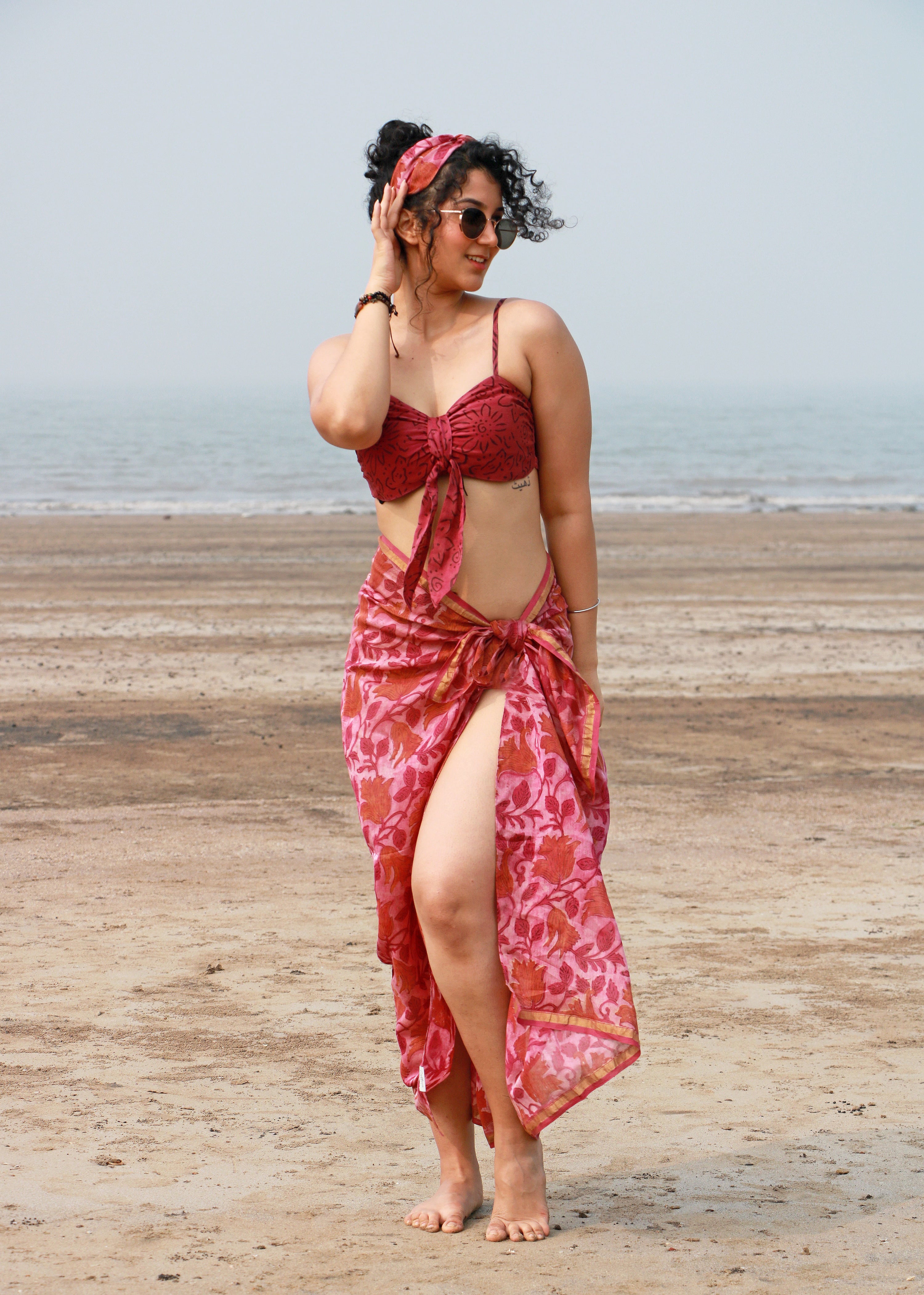 Sehba Ajrakh Silk Bra Top & Sarong