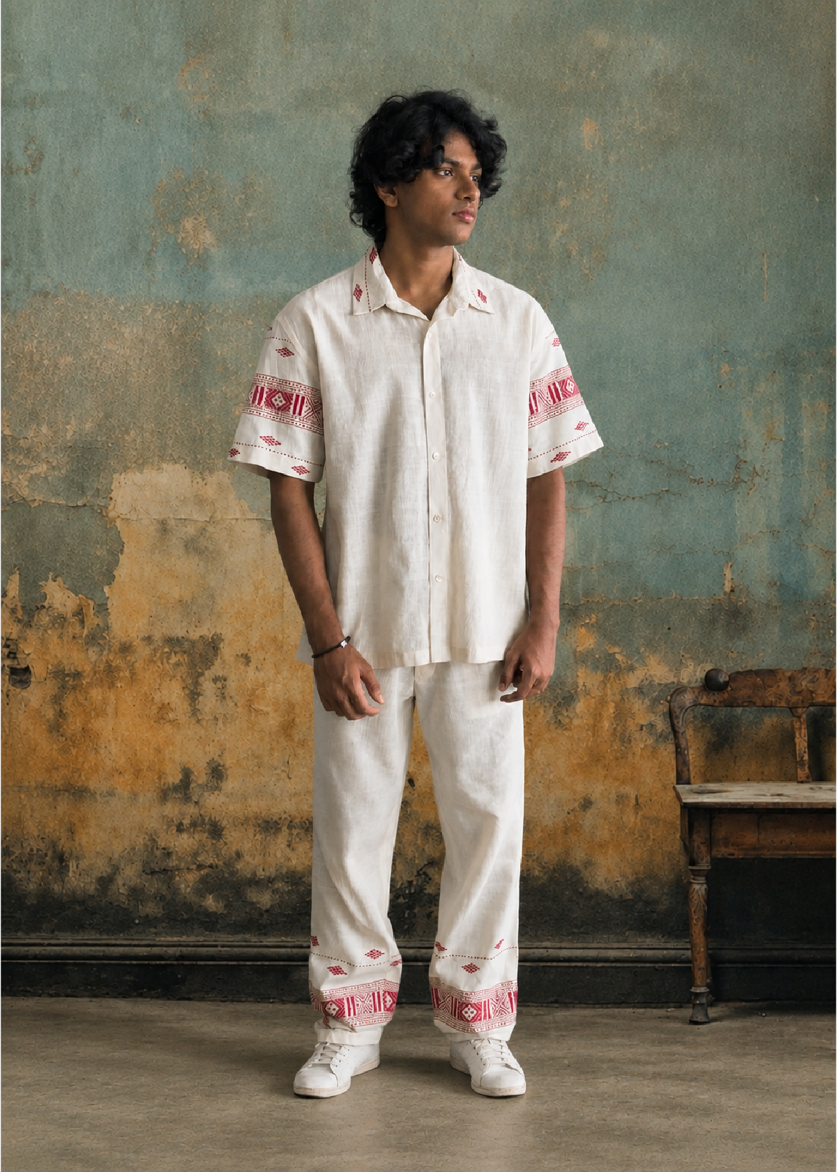 Cotton &amp; Eri Silk Jacquard Pants
