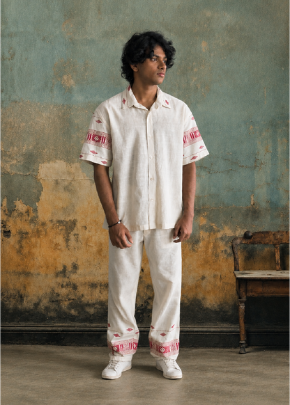 Cotton &amp; Eri Silk Jacquard Pants