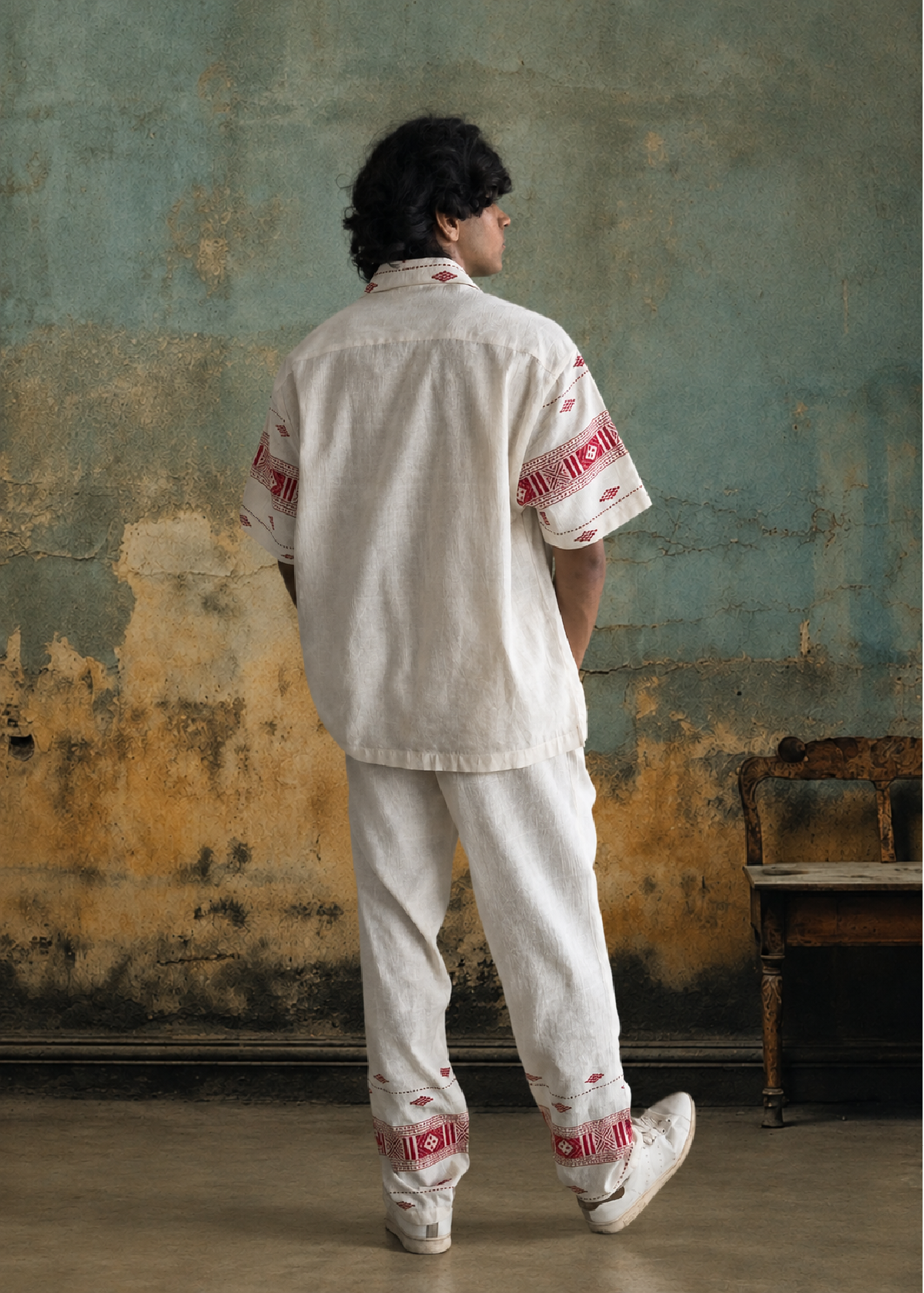 Cotton &amp; Eri Silk Jacquard Pants