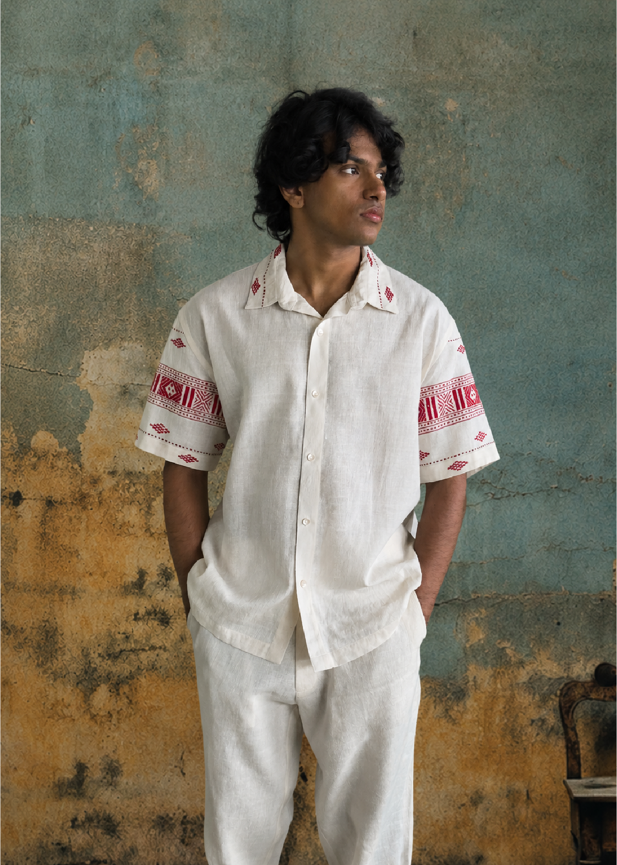 Cotton &amp; Eri Silk Jacquard Shirt
