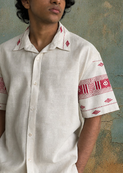 Cotton &amp; Eri Silk Jacquard Shirt