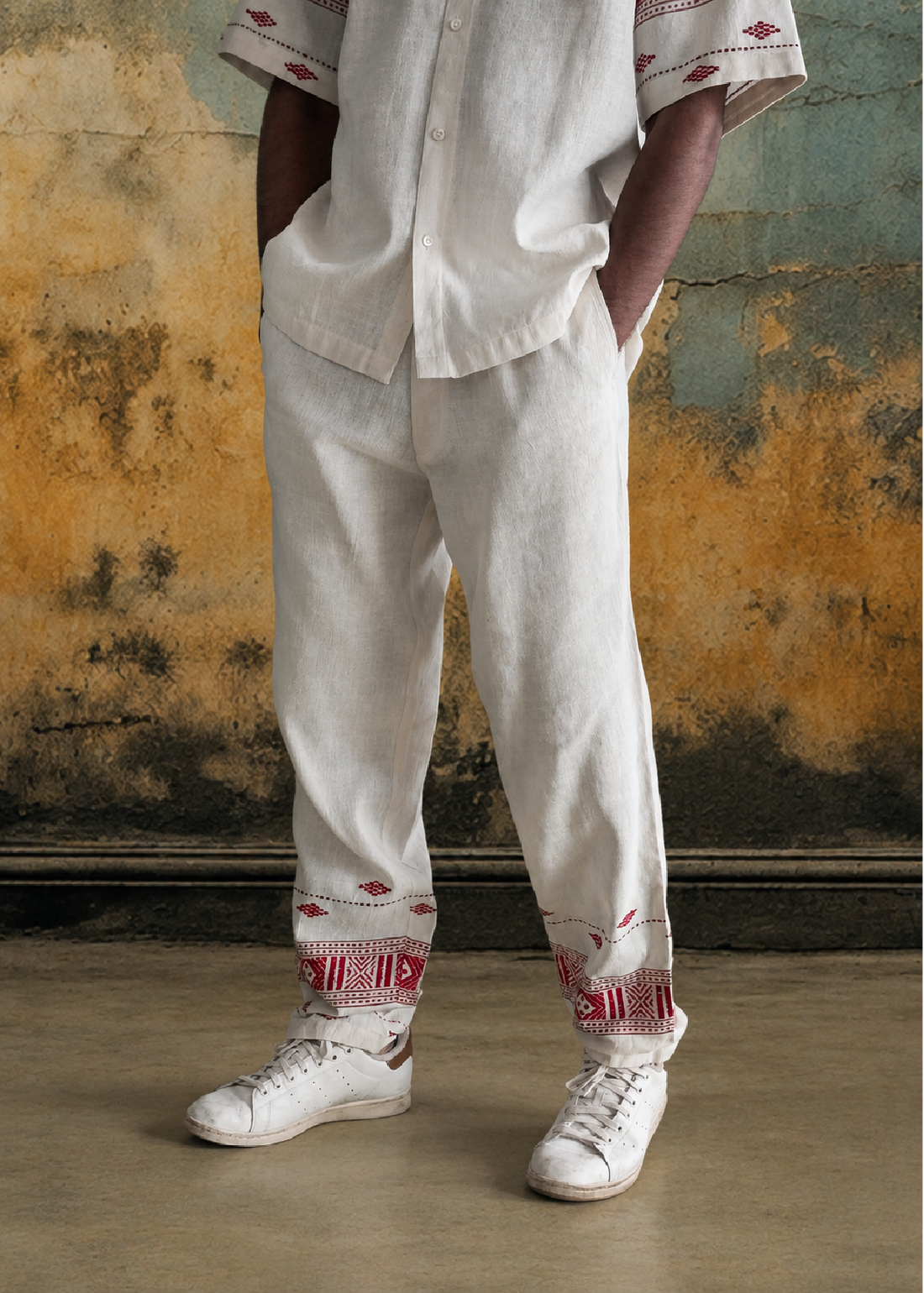 Cotton &amp; Eri Silk Jacquard Pants