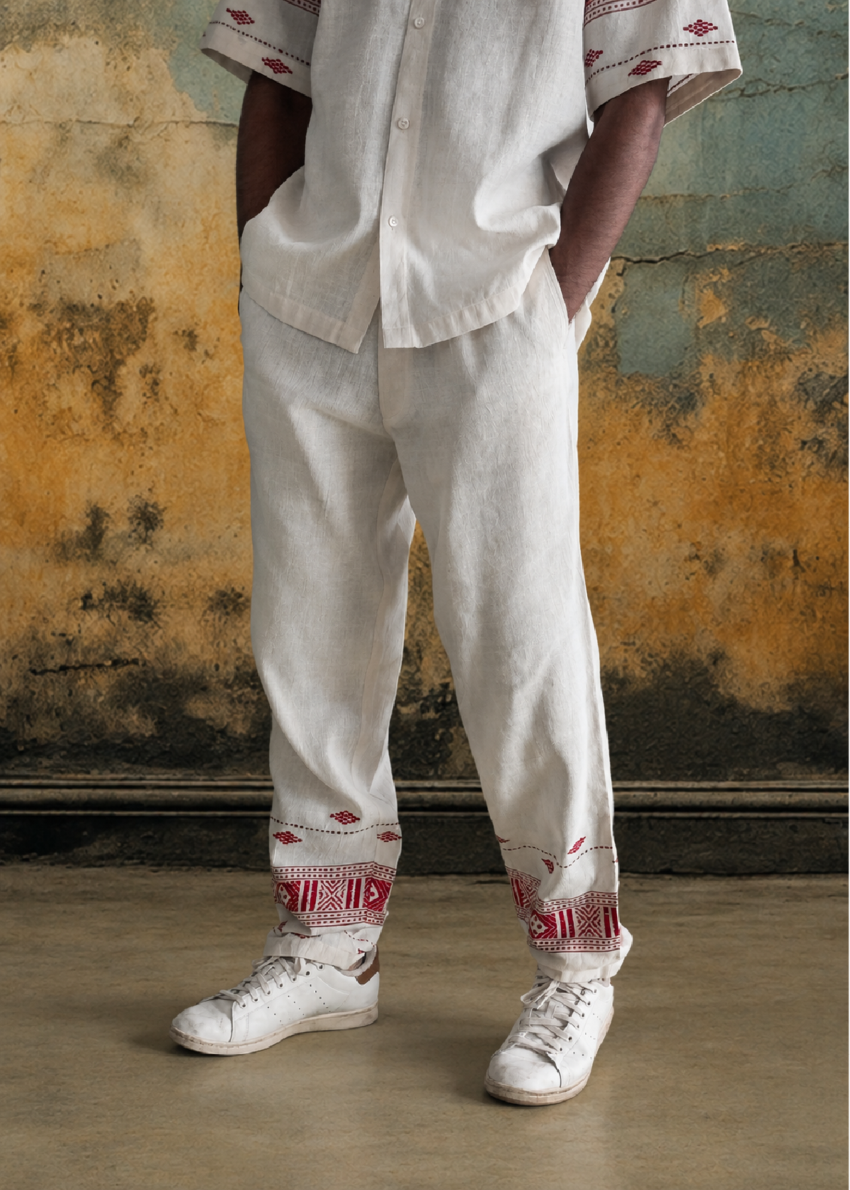 Cotton &amp; Eri Silk Jacquard Pants