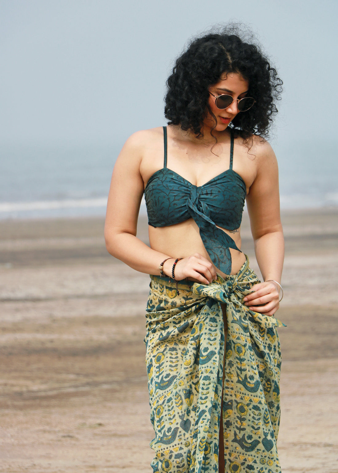 Zareen Ajrakh Silk Bra Top &amp; Sarong