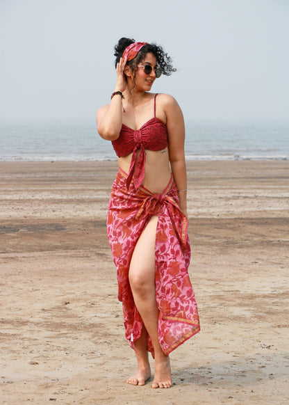 Sehba Ajrakh Silk Bra Top &amp; Sarong