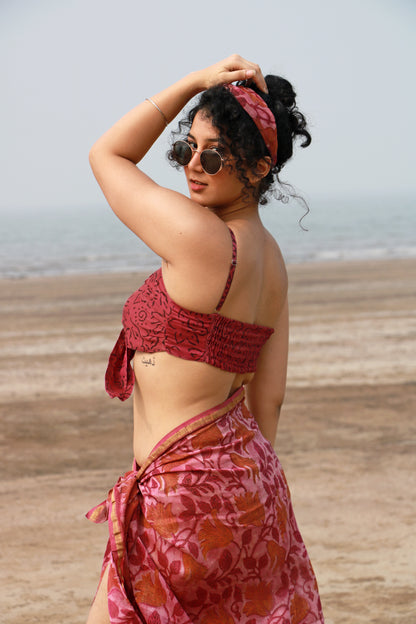 Sehba Ajrakh Silk Bra Top &amp; Sarong